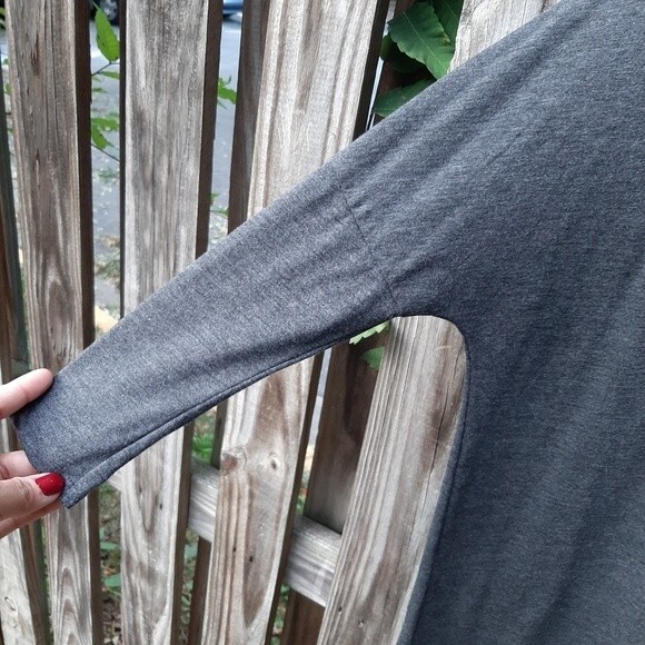 Zara W&B Collection Grey Top Back Zip Faux Leather Trim Dolman Bat Sleeve Size S - Picture 12 of 14